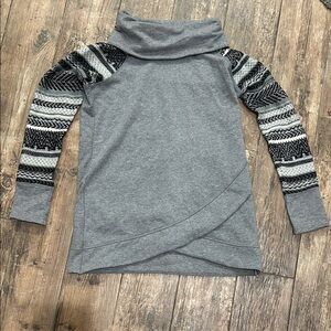 Maurices Gray and Black Patterned Cowl Neck Sweater